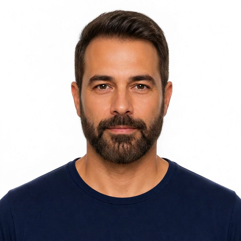 Cabelo e barba grisalhos antes e escurecidos depois — depois