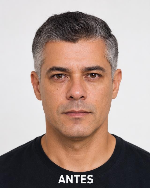Cabelo grisalho antes e escurecido depois do uso contínuo — antes