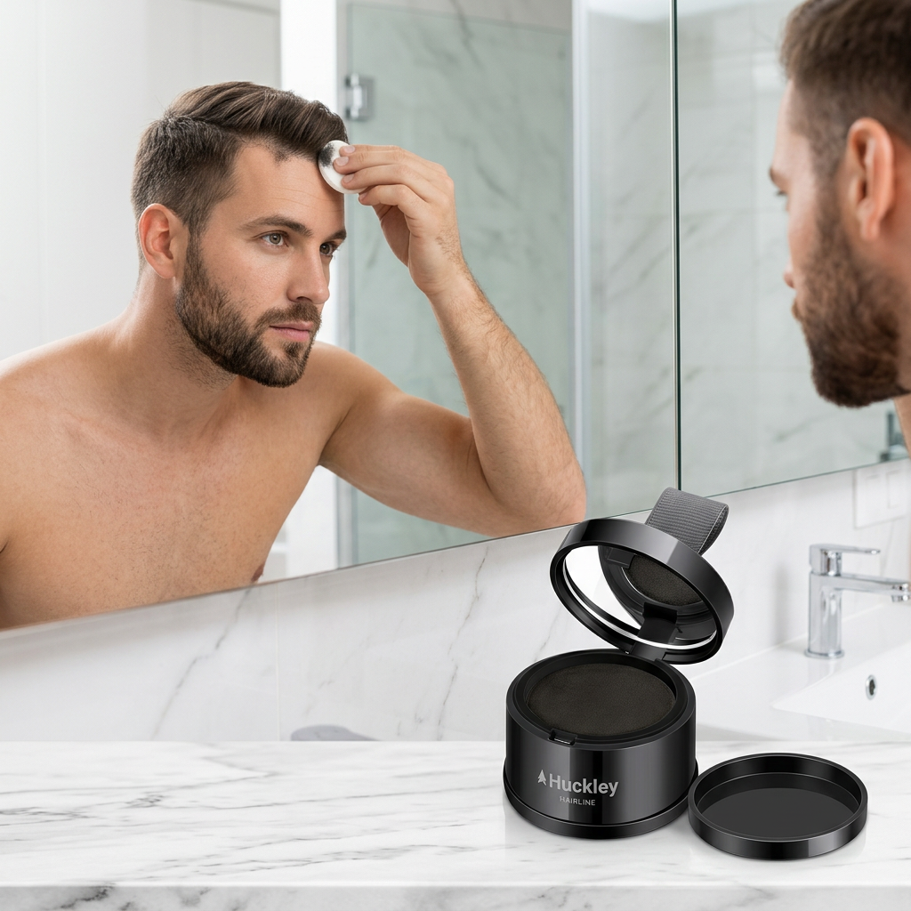 Homem aplicando Huckley Hairline na entrada